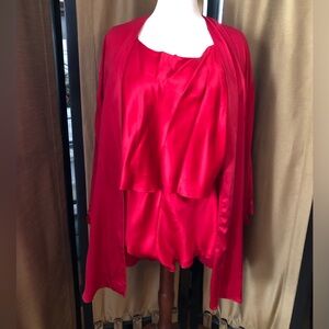 Red Silk Satin Three-Piece Lingerie Set